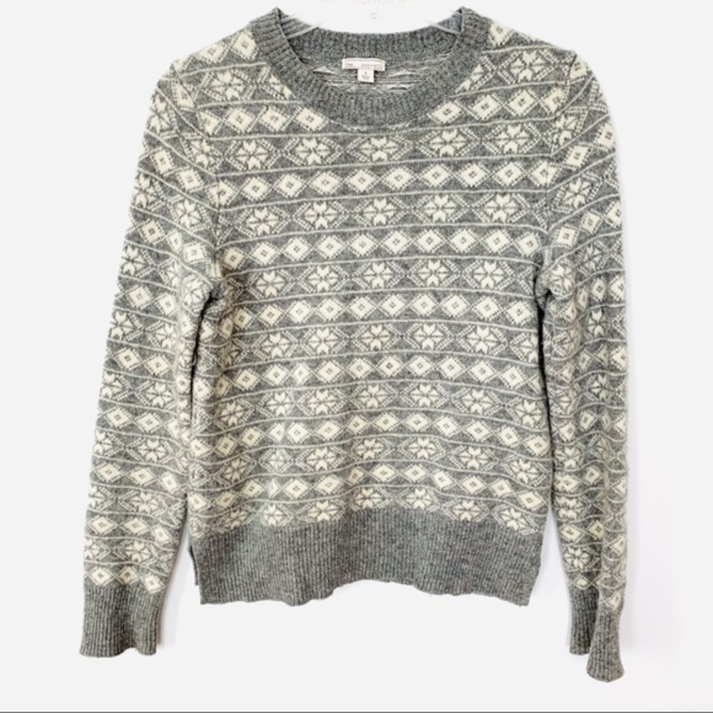 Gap Fair Isle Crew Neck Wool  Grey & Ivory Sweater